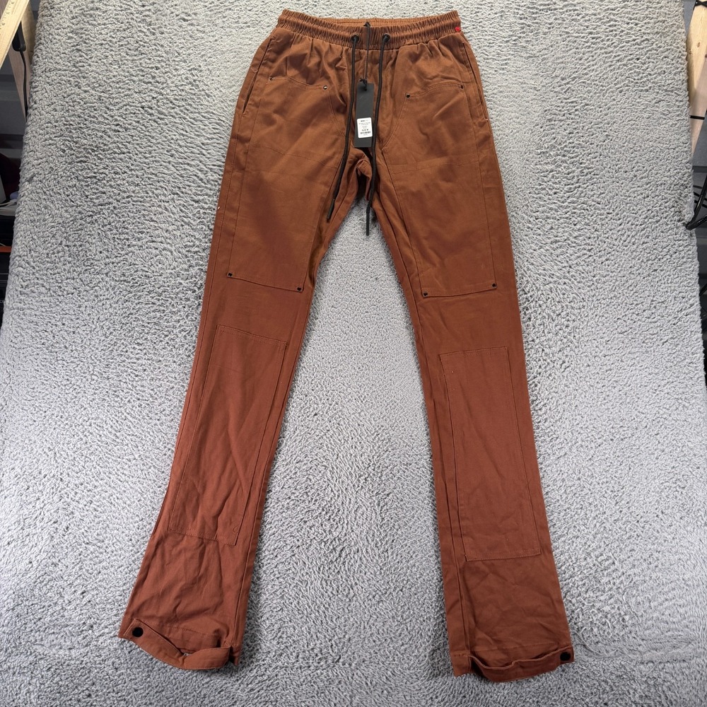 Fashion Nova Pant Men's M Brown Cotton Khakis Flared Leg Double-Knee Drawstring